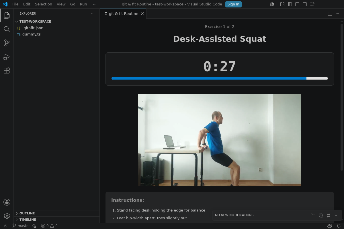 git & fit routine panel with exercise video, timer, and instructions
